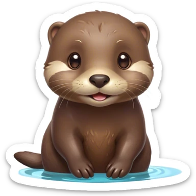 Cinematic Cute Otter Portrait Emoji, Head tilted playfully and inquisitively, featuring a glossy, streamlined brown Fur with a cute, twitching nose and round, sparkling eyes filled with curiosity, Simplified yet irresistibly adorable features, highly detailed, glowing with a warm, friendly glow, high shine, affectionate and sprightly, stylized with a touch of aquatic whimsy, bright and endearing, soft glowing outline, capturing the essence of a mischievous yet loving otter, so playful it feels like it could splash out of the screen and into your arms! sticker