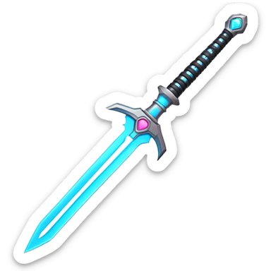 Clash of Clans aesthetic: Cinematic Playful Laser Sword Emoji, rendered in a 3D vector-style similar to standard emojis with minimal shading and bold, simplified shapes. A compact, vibrant energy blade with a neon-hued, glowing edge and futuristic hilt, softly glowing with a radiant cosmic charm. Simplified yet unmistakably iconic, highly detailed and consistent, glowing with a soft pulsating brilliance and high shine. Stylized with a touch of interstellar elegance and a soft glowing outline, capturing the essence of a legendary energy blade with a friendly, playful manner! sticker