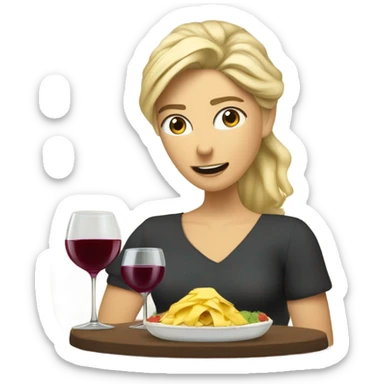 Repas raclette et deux verres de vin blanc en couple, femme blonde cheveux aux-dessus des épaules homme petite barbe et moustache grisonnantes et cheveux bruns grisonnant  sticker