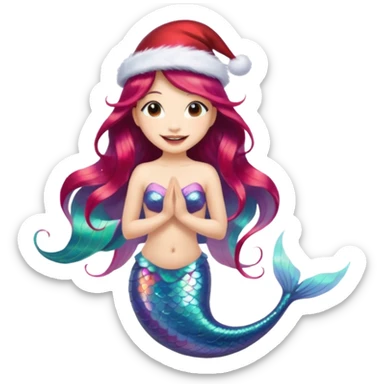 asian mermaid with christmass hat sticker