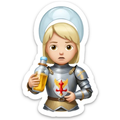 Jeanne d’arc en armure médiévale en colère et enfermée dans un biberon  sticker