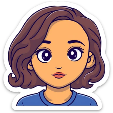 woman face with big eyes, medium skin tone, and dark wavy hair sticker
