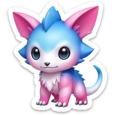Cute cool kawaii pink-white-blue-gradient fakemon-digimon-Trico-vernid-creature sticker