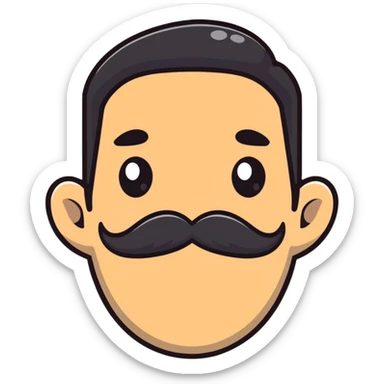 male character with oval-shaped flat-top head and bushy white mustache sticker