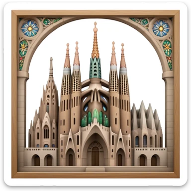 Cinematic Realistic Sagrada Fam√≠lia Landmark Emoji, depicted with the intricate, soaring architecture of the basilica rendered with detailed textures and dramatic, ethereal lighting. sticker