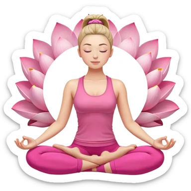 caucasian woman with high ponytail in lotus position meditating, eyes closed, peaceful expression, pink yoga clothes sticker
