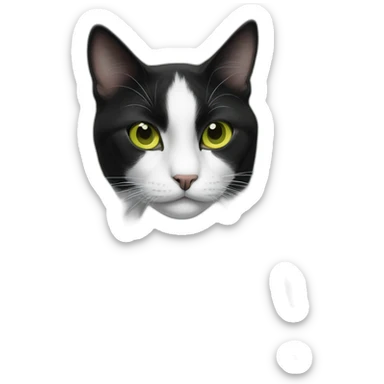 black-and-white cat with yellow-green eyes sticker