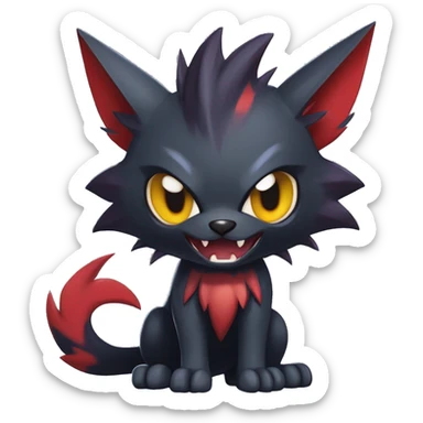   cool edgy fantasy anime-style dark animal vampiric Litten-Zoroark-Nargacuga-cat-hybrid Fakemon with big fangs and bat-ears full body sticker