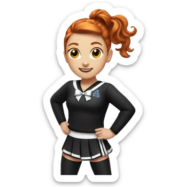 Redhead girl wearing black sparkly all star cheer uniform with a high ponytail and bow in hair sticker