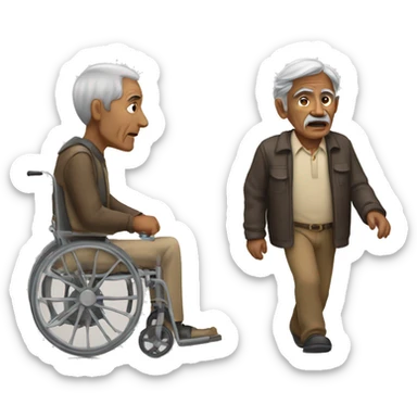 Old Indian man with black hair and a walker sticker