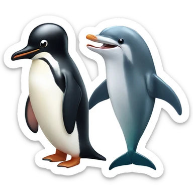 cute penguin and dolphin  sticker