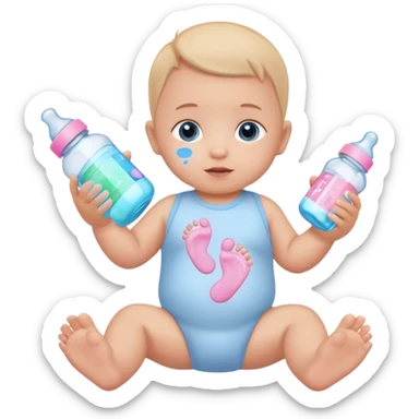 Work in a scripted font around lots of NICU related stuff; baby bottle, blue and pink footprints, monitoring sticker