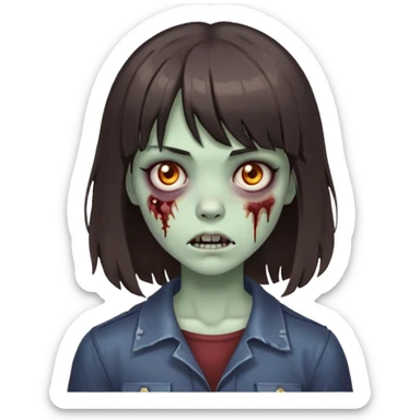 garota zumbi com o cabelo castanho escuro medio com as pontas repicadas e com franja sticker
