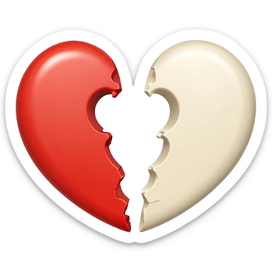 Creamy color heart broken into two halves sticker
