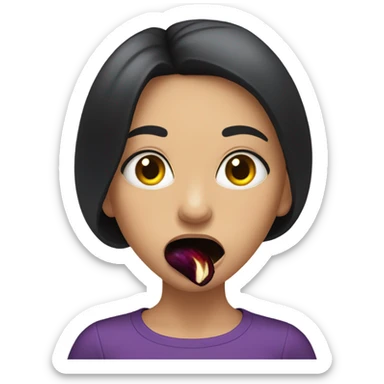 Girl with dark hair and eggplant in her mouth sticker