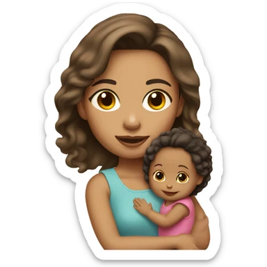 light skin tone brunette woman holding girl toddler sticker