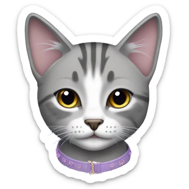 Grey girl tabby cat with lilac collar sticker