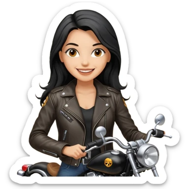biker girl black long hair  sticker