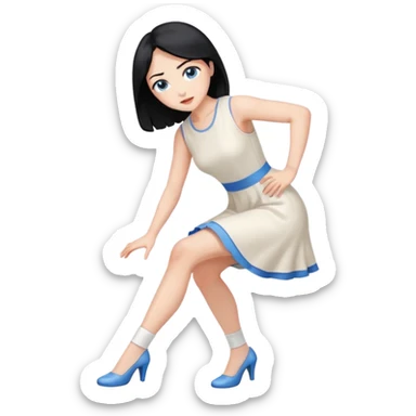 prince, black hair, blue eyes, garment, woman, blonde hair, green eyes, bending knee, sleveless white dress, sticker
