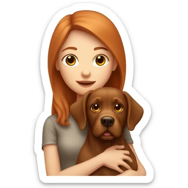 redhead girl holding brown labrador dog sticker