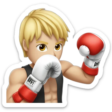 A grand slim blond boxer with boxing gloves and red helmet sticker