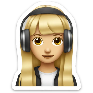 blonde dj girl straight hair with headphones and bangs emoji sticker