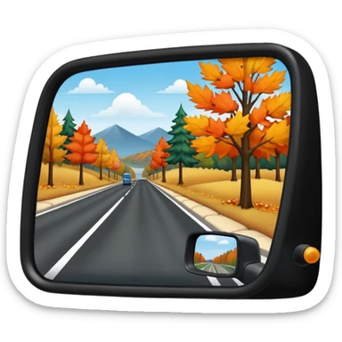 Fall scenery in the rearview mirror of a truck sticker