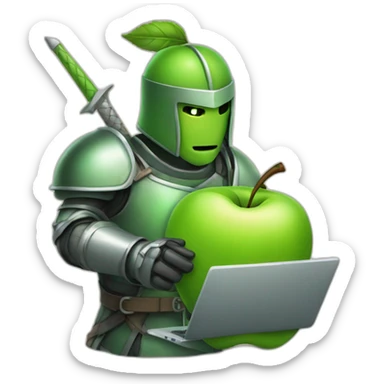 green apple knight, holding laptop sticker