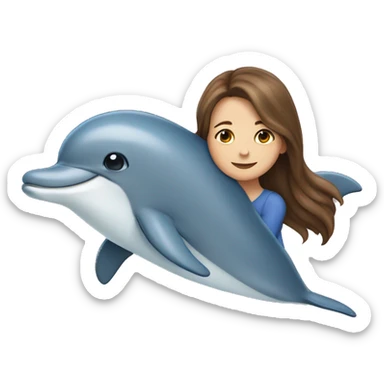 girl with brown hair hugging a dolphin sticker