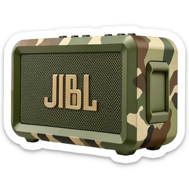 JBL Go 4 speaker in army camouflage print, minimal design aesthetic, compact speaker with simplified details, military pattern sticker