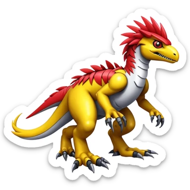 Furry feather-mane Cool Edgy Futuristic shiny colorful Digimon-Fakemon-Guilmon-Velociraptor-Mecha full body   sticker