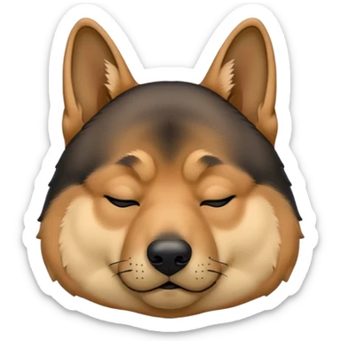 Cinematic Chubby Sleeping German Shepherd Portrait Emoji, Chubby and serene, with a round, unexpectedly soft build and a dense, glossy coat of tan and black, eyes gently closed in peaceful slumber, Simplified yet irresistibly endearing features, highly detailed, glowing with a gentle, drowsy glow, high shine, relaxed and content, stylized with a touch of whimsy, bright and heartwarming, soft glowing outline, capturing the essence of a loyal guardian in a comically sleepy state, so adorable it feels like it could roll out of the screen and snore with charming might! sticker