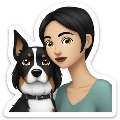 dog and a dark-haired girl looking at each other in style of ((sarah andersen)) sticker