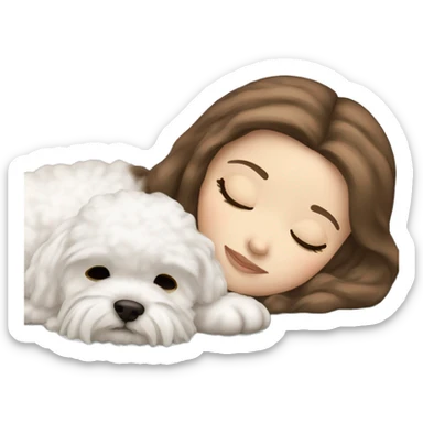 White girl brown hair sleeping with Mini Bichon sticker