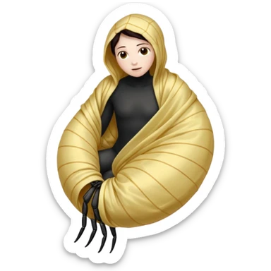 A full body image of a a human-shaped cocoon wrapped in spider silk.
The rounded, segmented wrapping this is meant to be a web-wrapped human body sticker