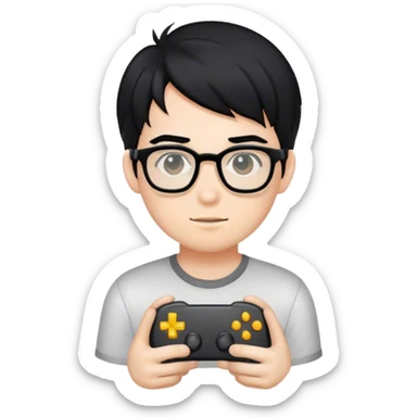 gamer boy with black hair and glasses sticker