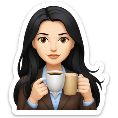 business woman caucasian long black hair drinking coffee sticker