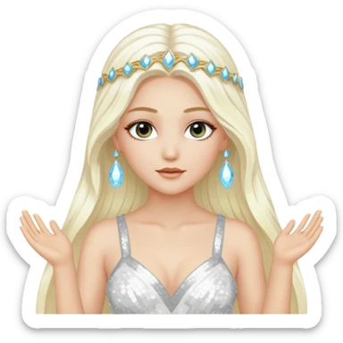 Aura, Goddess of Breeze from Gods and Goddesses with long platinum blonde hair, white sequin outfit sticker