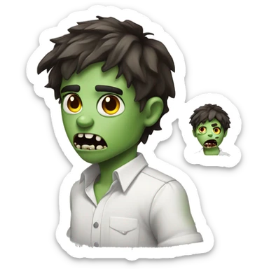 boy zombie teen with scared expression and dark brown hair and white slim shirt sticker