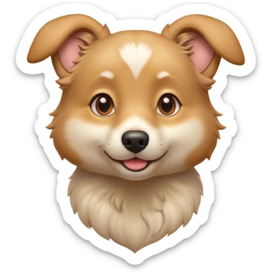 Cinematic Cute Domestic Dog Portrait Emoji, Head tilted playfully and inquisitively, with a delightfully fluffy, friendly build and a characteristically charming face featuring a soft snout and perky ears, accentuated by a glossy coat and round, sparkling eyes full of mischief, Simplified yet irresistibly adorable features, highly detailed, glowing with a warm, friendly glow, high shine, affectionate and lively, stylized with a touch of whimsical cuteness, soft glowing outline, capturing the essence of a mischievous yet loving dog that feels like it could bound out of the screen into your arms! sticker