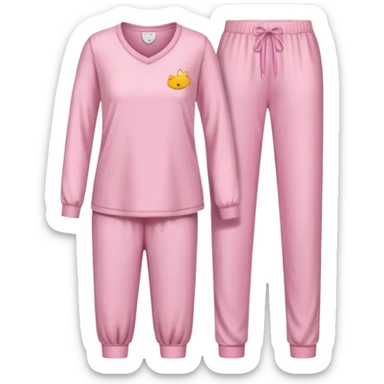  pink ozy two-piece pajama set with a soft fabric texture, long-sleeve top and pants, cute and comfy design, folded or on a hanger, pastel tones, realistic style, isolated on transp sticker