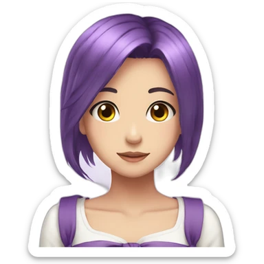 anime girl with purple hair with a white ribbon in it and hazel eyes sticker