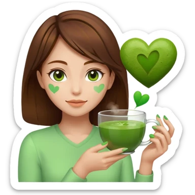 Brown hair Nurse with green heart surround her and she is grabbing a matcha sticker