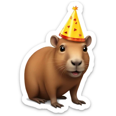 A capibara with a birthday hat sticker