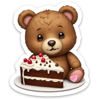 Morning teddy with chocolate cake sticker