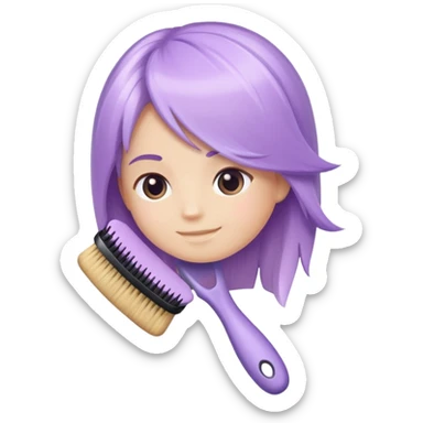 pastel purple hair brush with soft hair strands, Apple iOS style emoji sticker