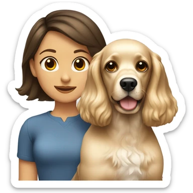 brunette girl short hair with blonde cocker spaniel sticker