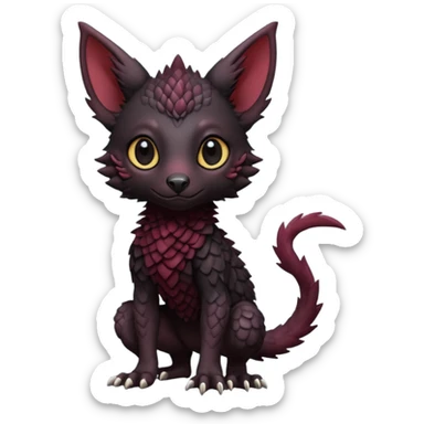Cute cool realistic black Trico-hybrid-creature dark burgundy (full body) sticker