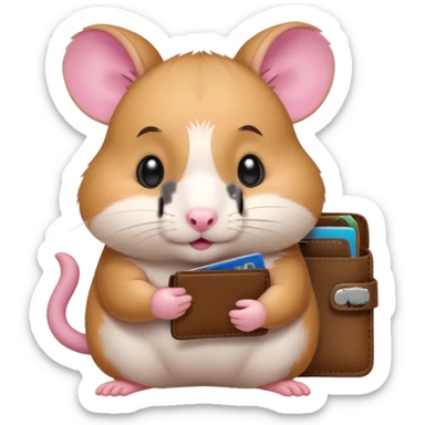 cartoon-style hamster melancholy expression opening his wallet to showcase nothing sticker