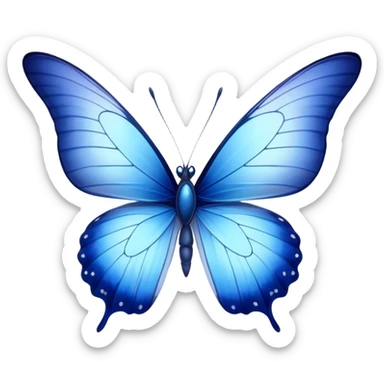 Cinematic Realistic Noble Blue Butterfly Portrait Emoji, Poised and graceful, with delicate, translucent wings rendered in vivid sapphire and indigo tones, a slender, elegant body with finely detailed textures, and gentle, reflective eyes, illuminated by soft natural light, high shine, intelligent and ethereal, styled with an air of refined natural beauty, focused and attentive, soft glowing outline, capturing the essence of a watchful and confident blue butterfly that appears to flutter out of the screen with effortless grace! sticker